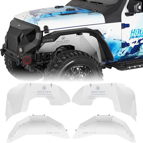 Hooke Road Aluminum JL Inner Fender Liners for 2018-2026 Jeep Wrangler JL 2/4 Doors (Exclude Rubicon 3.6L Engine), Silver White 4PCS Front & Rear Wheel Well Liner in Saudi Arabia
