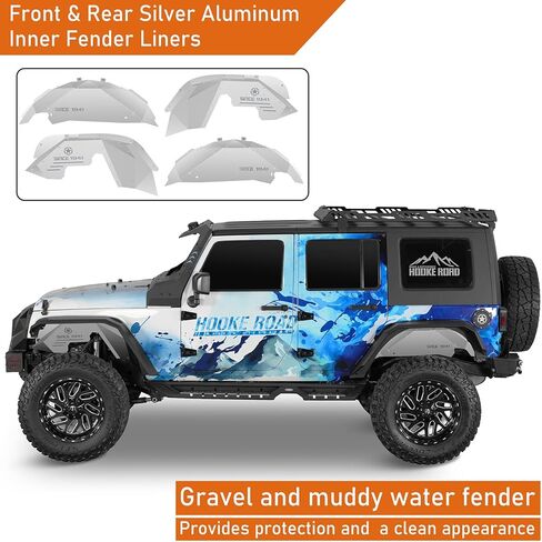 Hooke Road Aluminum JL Inner Fender Liners for 2018-2026 Jeep Wrangler JL 2/4 Doors (Exclude Rubicon 3.6L Engine), Silver White 4PCS Front & Rear Wheel Well Liner in Saudi Arabia