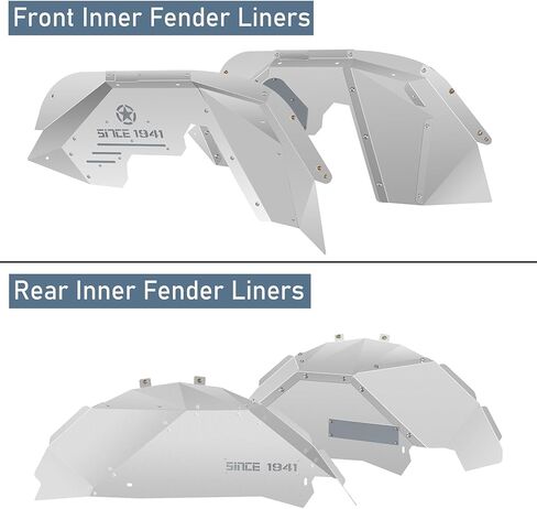 Hooke Road Aluminum JL Inner Fender Liners for 2018-2026 Jeep Wrangler JL 2/4 Doors (Exclude Rubicon 3.6L Engine), Silver White 4PCS Front & Rear Wheel Well Liner in Saudi Arabia