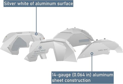 Hooke Road Aluminum JL Inner Fender Liners for 2018-2026 Jeep Wrangler JL 2/4 Doors (Exclude Rubicon 3.6L Engine), Silver White 4PCS Front & Rear Wheel Well Liner in Saudi Arabia