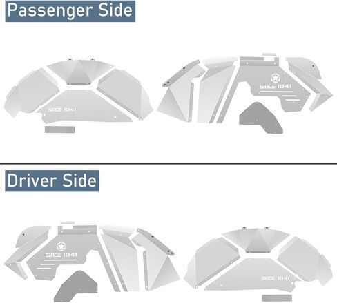 Hooke Road Aluminum JL Inner Fender Liners for 2018-2026 Jeep Wrangler JL 2/4 Doors (Exclude Rubicon 3.6L Engine), Silver White 4PCS Front & Rear Wheel Well Liner in Saudi Arabia