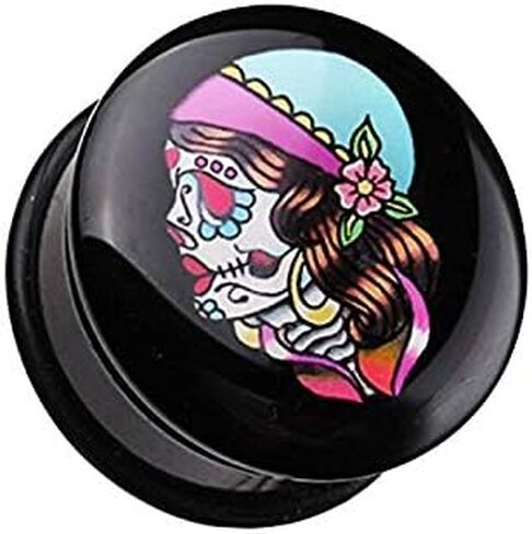 Day of The Dead Lady Skull Single Flared Ear Gauge Plug in Saudi Arabia