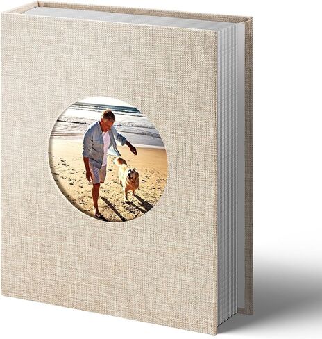 Vienrose Photo Album 4x6 Photos 100 Pockets Linen Cover Slip-in Photo Book with Round Window for Wedding Vacation, Beige in Kuwait