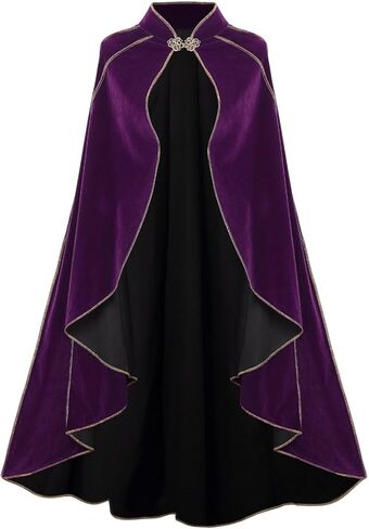 Women Medieval Cloak Adult Renaissance Victorian Deluxe Stand Collar Velvet Gold Trim Cape Halloween Cosplay in Saudi Arabia