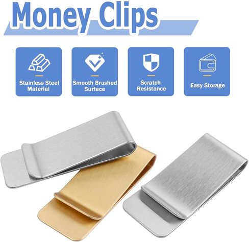 Mesee 10 Pack Stainless Steel Money Clips Men's Slim Cash Clip Wallet Credit Card Holder Minimalist Cash Clamp Holders Business Cards Holders Men Women Pocket Wallet Clips - Silver & Gold in Saudi Arabia