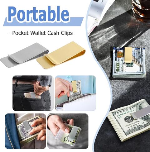 Mesee 10 Pack Stainless Steel Money Clips Men's Slim Cash Clip Wallet Credit Card Holder Minimalist Cash Clamp Holders Business Cards Holders Men Women Pocket Wallet Clips - Silver & Gold in Saudi Arabia