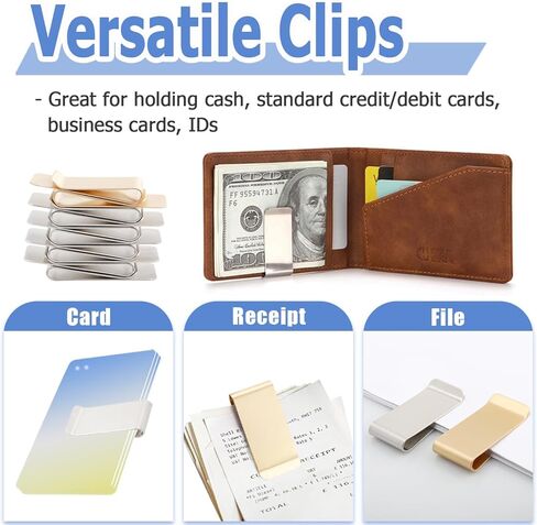 Mesee 10 Pack Stainless Steel Money Clips Men's Slim Cash Clip Wallet Credit Card Holder Minimalist Cash Clamp Holders Business Cards Holders Men Women Pocket Wallet Clips - Silver & Gold in Saudi Arabia