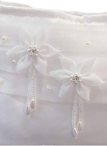 Pink Princess First Communion Purse for Girls - White Satin Purse with Organza Trim in Saudi Arabia