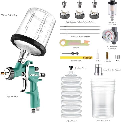 مسدس رش الهواء LVLP مع فوهات 1.3/1.5/1.7 مم ومنظم هواء، مسدس طلاء R500 للسيارات، بخاخ مسدس طلاء السيارة، مسدس طلاء لطلاء المنزل، السيارة، الأثاث، الورنيش والمعطف العلوي in Kuwait