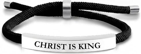 Christ is King Christian Bracelet Baptism Gifts for Boys Adjustable Waterproof Black Braided Cotton Cord, Stylish & Comfortable for Casual Wear Christian Gift For Men in Kuwait