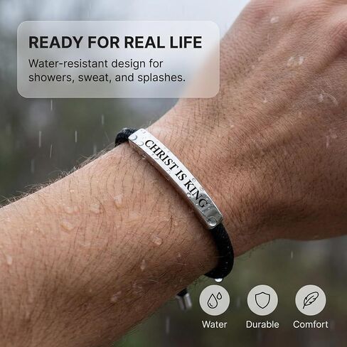 Christ is King Christian Bracelet Baptism Gifts for Boys Adjustable Waterproof Black Braided Cotton Cord, Stylish & Comfortable for Casual Wear Christian Gift For Men in Kuwait