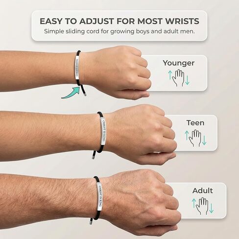 Christ is King Christian Bracelet Baptism Gifts for Boys Adjustable Waterproof Black Braided Cotton Cord, Stylish & Comfortable for Casual Wear Christian Gift For Men in Kuwait