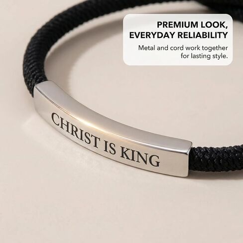 Christ is King Christian Bracelet Baptism Gifts for Boys Adjustable Waterproof Black Braided Cotton Cord, Stylish & Comfortable for Casual Wear Christian Gift For Men in Kuwait