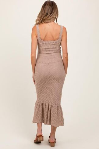 PinkBlush Light Crochet Knit Front Tie Maternity Midi Dress in Saudi Arabia