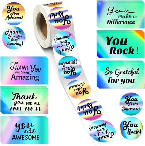 Eaasty 620 Pcs Kudos Appreciation Sticker and Card Set Holographic 500 Seals 120 Cards You are Awesome You Rock Thank You for Being Amazing You Make a Difference Seals for Employees Nurses Teacher in Saudi Arabia