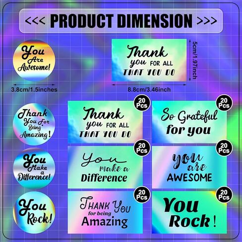 Eaasty 620 Pcs Kudos Appreciation Sticker and Card Set Holographic 500 Seals 120 Cards You are Awesome You Rock Thank You for Being Amazing You Make a Difference Seals for Employees Nurses Teacher in Saudi Arabia