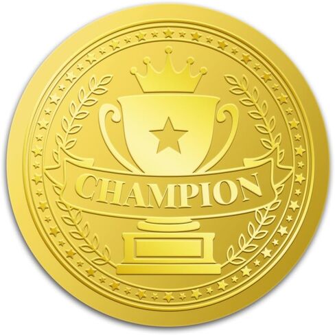 WADORN 100 قطعة من ملصقات رقائق الذهب لكأس البطل، 2 بوصة، مغلفات ذهبية منقوشة على شكل تاج، أختام دائرية ذاتية اللصق لشهادة الختم للحرف اليدوية، بطاقات الألعاب، المسابقات الرياضية in Saudi Arabia