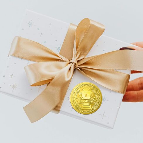 WADORN 100 قطعة من ملصقات رقائق الذهب لكأس البطل، 2 بوصة، مغلفات ذهبية منقوشة على شكل تاج، أختام دائرية ذاتية اللصق لشهادة الختم للحرف اليدوية، بطاقات الألعاب، المسابقات الرياضية in Saudi Arabia