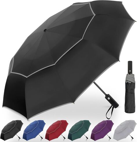 مظلة غولف كبيرة جدًا من ساتول مقاس 62 بوصة - مقاومة للرياح و10 أضلاع مزودة بفتحات تهوية مزدوجة وشرائط عاكسة للضوء تفتح/تغلق تلقائيًا للحماية من الأشعة فوق البنفسجية خفيفة الوزن وصغيرة الحجم للاستخدام في الهواء الطلق والسفر (أزرق) in Kuwait