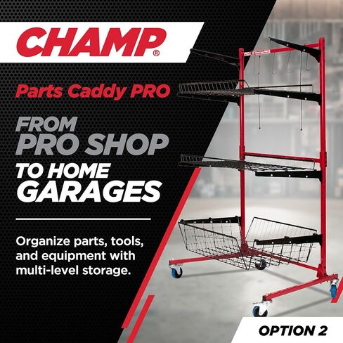 حامل أجزاء هيكل السيارة Champ® Parts Caddy Pro™ الخيار 2 مع أرفف وعجلات سفلية عميقة، وعربة فولاذية بالكامل لمحلات التصليح والكراجات، وعجلات قفل، بسعة 150 رطل لكل رف، ومطلية بمسحوق - أحمر in Kuwait
