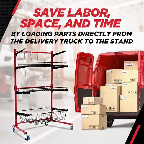 حامل أجزاء هيكل السيارة Champ® Parts Caddy Pro™ الخيار 2 مع أرفف وعجلات سفلية عميقة، وعربة فولاذية بالكامل لمحلات التصليح والكراجات، وعجلات قفل، بسعة 150 رطل لكل رف، ومطلية بمسحوق - أحمر in Kuwait