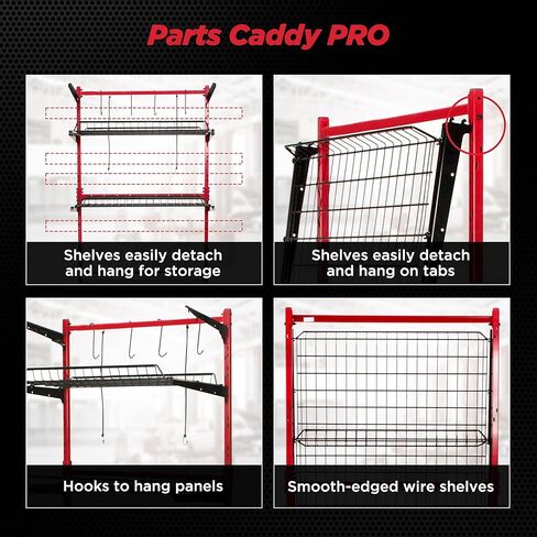 حامل أجزاء هيكل السيارة Champ® Parts Caddy Pro™ الخيار 2 مع أرفف وعجلات سفلية عميقة، وعربة فولاذية بالكامل لمحلات التصليح والكراجات، وعجلات قفل، بسعة 150 رطل لكل رف، ومطلية بمسحوق - أحمر in Kuwait