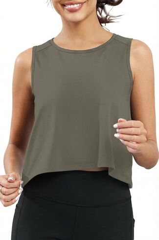 KevaMolly Workout Tank Tops for Women Flowy Cropped Shirts UPF50+ Breathable High Neck Athletic Yoga Running Crop Tops in Kuwait