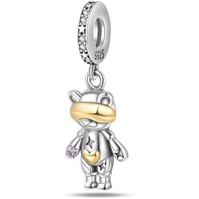 CYCUFF 925 Sterling Silver Charms Suitable for Bracelets Charms Beads, Charm Necklaces Jewellery Gift for Women Family Friends (Space Travelling Robot Bear Charm) in Kuwait