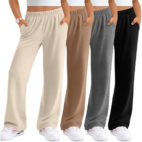 4 قطع من السراويل البناتية ذات الساق المستقيمة 5-16 سنة خفيفة الوزن غير رسمية فضفاضة للأطفال سراويل فضفاضة ناعمة مع جيوب in Kuwait