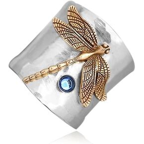 925 Sterling Silver Women's Dragonfly Ring Set with Blue Moonlight Stone Luxury and Low key Retro Sea Sapphire Dragonfly Ring Retro Ring Insect Ring in Kuwait
