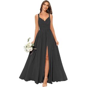 homdor Women's Chiffon Bridesmaid Dresses Long Spaghetti Straps V Neck Ruched A Line Formal Dress in Kuwait