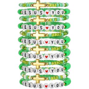 12 قطعة يسوع أحبك الدينية اليدوية الطين الخرز تكويم أساور المسيحية الكتاب المقدس الآية الصداقة تمتد أساور للنساء عيد الفصح الكنيسة تذكير المجوهرات هدية in Kuwait