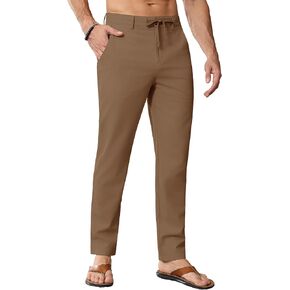 JWM Linen Dress Pants for Men Summer Casual Beach Lightweight Comfy Trousers Travel Vacasion Pants with Zipper Pocket 30" 32" in Kuwait