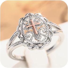 خواتم متقاطعة من الفضة الإسترليني عيار 925 بلونين للنساء والرجال، خاتم متقاطع على الطراز الديني الفيكتوري على شكل بيضاوي لهدايا المجوهرات النسائية مقاس 7# in Kuwait