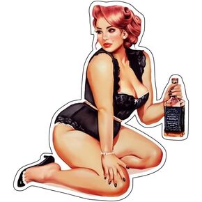 Vintage Pin up Thick Girl Whisky Sticker UV Decal Water Resistance Car Bumper Window Wall Laptop Gift in Saudi Arabia
