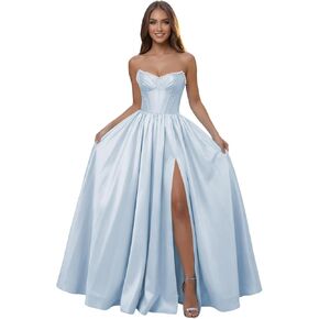 Corset Pearl Strapless Prom Dress Ball Gown with Slit for Women 2026 Pleated Satin A Line Formal Evening Dress Long in Kuwait