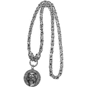 قلادة جمجمة Aroncent Memento Mori: قلادة عملة قوطية من الفولاذ المقاوم للصدأ مجوهرات للجنسين إيطالية وهندية منقوشة - سلسلة بيزنطية 21.26 بوصة قابلة للتعديل in Kuwait