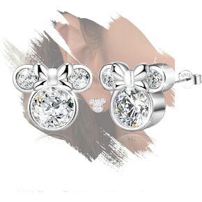 أقراط مطلية بالذهب الأبيض S925 من الفضة الإسترليني على شكل قوس فأر متلألئة بتصميم ماوس مرح من تشيكوسلوفاكيا مجوهرات حيوانات لطيفة للابنة والأم والزوجة والصديقة وحفلة عيد الميلاد in Kuwait