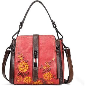 Artisan-Crafted Vegetable-Tanned Leather Satchel - Vintage Embossed Shoulder Bag with Organizational Pockets in Kuwait