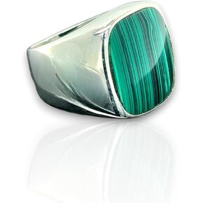 Silver Natural Malachite Ring, Silver Classic Malachite Signet Ring, Square Signet Men Ring, Green Gemstone Men Ring in Kuwait