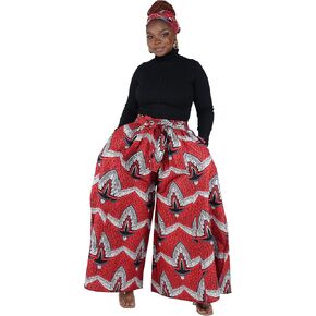 Afrocentric African Print Palazzo Pants for Women, Wide Leg 100% Cotton with Elastic Waist,Pockets & Matching Head Wrap Boho in Kuwait