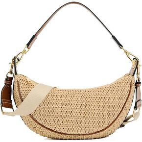 حقائب كروس من القش للنساء حقيبة كتف منسوجة على شكل هلال للصيف وحقائب هوبو للشاطئ مع حزام قابل للتعديل in Kuwait