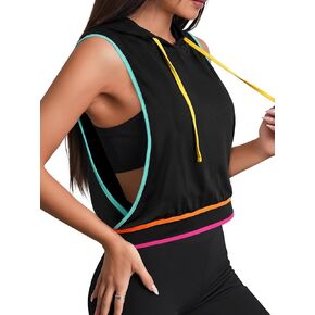 Hilinker Women's Workout Crop Tank Tops Sleeveless Hoodies Open Side Athletic Gym Shirts in Kuwait