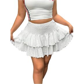 Verdusa Women's Plus Size Tiered Layered Ruffle Skirt Fairycore Eyelet Flowy Mini Skirts in Kuwait