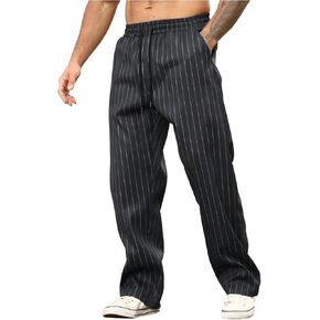 Men's Casual Striped Pants Drawstring Waist Straight Leg Lounge Pants Business Work Slacks Trousers in Kuwait