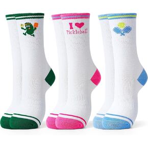Jeasona Pickleball Socks for Women Pickleball Gifts for Women Pickle Ball Lovers- 3 Pairs Funny Sports Cotton Crew Socks with Arch Support, Athletic Socks US Size 6-9 in Kuwait