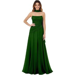 Strapless Pleated Chiffon Formal Dresses for Women Drop Waist Ruched Prom Evening Gowns with Scarf in Kuwait