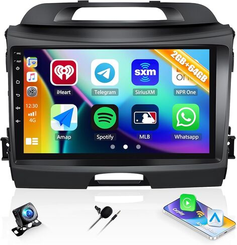 راديو ستيريو للسيارة 2G+32G لسيارة Kia Sportage 2010-2016 مع Apple Carplay اللاسلكي Android Auto 9 بوصة Android 13 راديو شاشة تعمل باللمس راديو السيارة مع ملاحة GPS بلوتوث واي فاي FM RDS راديو HD كاميرا احتياطية in Kuwait