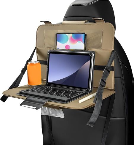 Car Steering Wheel Tray, Foldable Car Laptop Desk Eating Food Tray with Transparent Holder & Tissue Box, Adjustable Back Seat Headrest Table for in-Car Dining Working Studying (Black) in Saudi Arabia