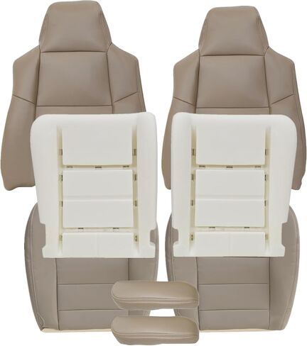 GXARTS Tan Leather Driver & Passenger Side Bottom Replacement Seat Cover & Top Lean Back Cover & Foam Cushion Fit for Ford F250 F350 F450 F550 Lariat XLT 2002-2007 Excursion 2002 2003-2005 in Saudi Arabia